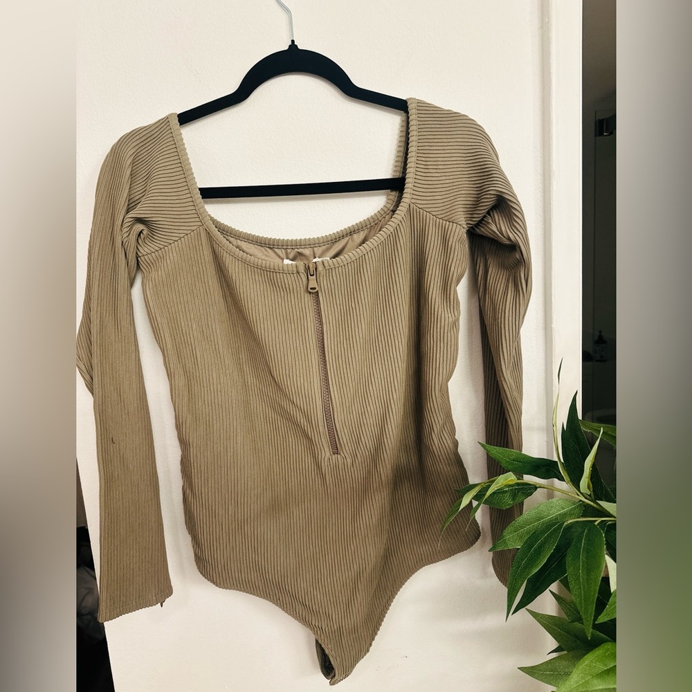 Good American Ribbed Tan Bodysuit